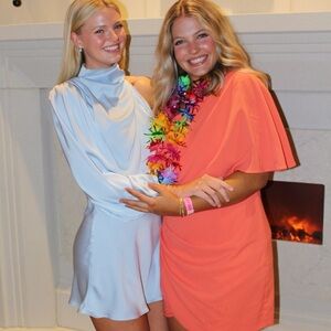 Amazon blue satin one sleeve dress